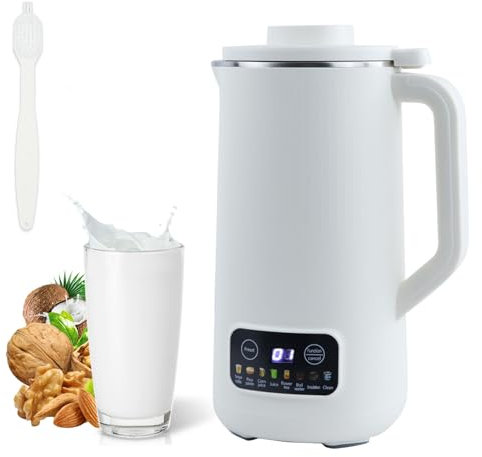 mumisuto Machine à Lait Végétaux, 600ML Machine à Lait De Noix Automatique, Machine à Lait De Soja avec 10 Lames De Feuilles, Blender Multifonctions Chauffant Professionnel pour Avoine, Soja (Blanc)
