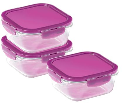 LocknLock Eco Ovenglass Glass Food Containers with Lids Set of 3 - Airtight, Leakproof Square Food Storage Containers with Recycled Plastic Lids, Oven Safe, Dishwasher Safe, 3 x 750ml
