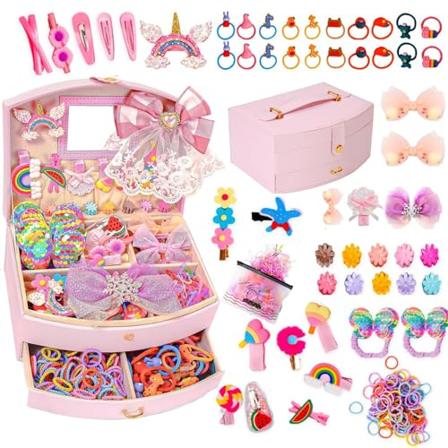 Mädchen Geschenke 6-12 Jahre - Oudizz Schmuckkästchen Mädchen und Haarschmuck Haarspangen Haargummi - (Quadratischer Kasten)