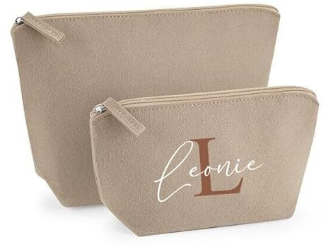 Kosmetiktasche Filz - Schminktasche personalisiert - Geschenkidee - Kulturbeutel - Kosmetikbeutel mit Namen - Filztasche (Sand, M)