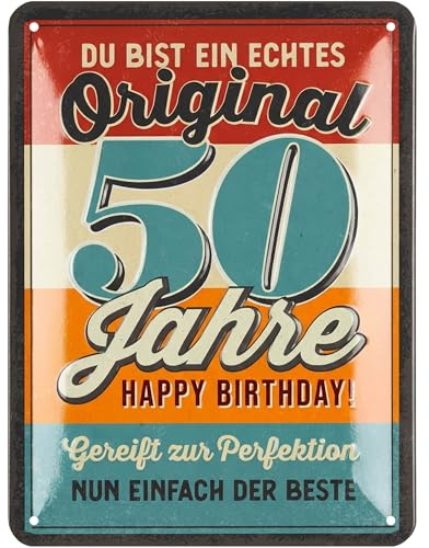 LANOLU Blechschild 50 Schild Geburtstag - 50er Schild ORIGINAL - Deko 50 Geburtstag Mann, 50 Geburtstag Deko, lustiges Geburtstagsschild 50 als Geburtstagskarte 50 - Metallschild 15x20cm