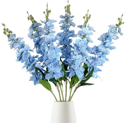IPOPU Blue Delphinium Artificial Flowers,6PCS Faux Snapdragon Flowers 33 Silk Larkspur Flowers for Tall Vases Wedding Party Home Table Decor(Blue)