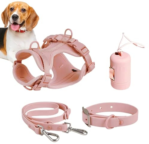 Hundegeschirr-Set, mittelgroße Hunde – Hundehalsband, Geschirr mit Leine, Set für kleine Haustiere, Halsband und Leine, kein Ziehen, verstellbare Hundeweste, Geschirre mit Kotbeutelhalter