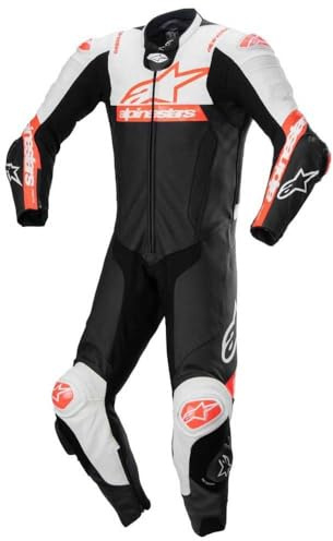Alpinestars Missile V2 Ward traforato One Piece Moto Tuta in pelle, nero/bianco/rosso neon, 54