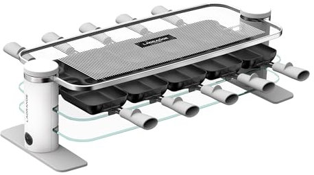 LAGRANGE Appareil à raclette 10 personnes, 1200 W, Plateaux verre, plateau supérieur démontable pour nettoyage simplifié, Repose poêlons intégré, Design épuré, Bouton marche/arrêt, 079901