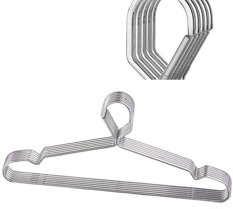 Trrcylp10 Pack 16.5” wire hanger 4mm lockable hangers Stainless Steel Slim Thin Heavy Duty Windproof Lock Hook Metal Space Saving Clothes Hotel Hangers for Caravan RV Silver