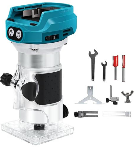 Fresa a batteria compatibile con batteria Makita da 18 V, 1300 W Rifilatore Fresatrice Verticale, Elettrica Fresatrice Palmare Rifilatore, con 6 velocità, taglialegna a batteria (senza batteria)