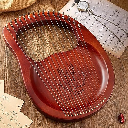 BAMFY Harfe 16,16,19,21,24 Saiten Mahagoniholz Handbuch Tragbar Instrument Traditionell Lyre Mit Stimmschlüssel, Saitensatz Austauschen, Plektren Und Tasche Für Musikliebhaber(16-string-B-Coffee)