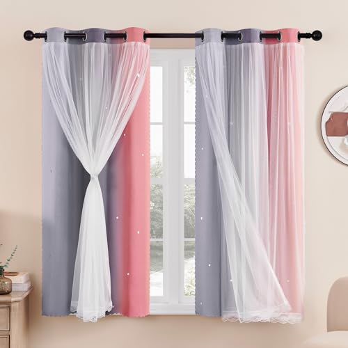 XiDi Tende Oscuranti - Tende Ritagliate a Stelle per Camera da Letto Bambina Bambini Soggiorno Arcobaleno Tendaggi con Occhiello per Finestre, 2 Pannelli 87×160 cm Pink LightgreyGrey/86/160/2 IT
