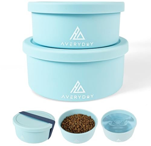 AVERYDAY 1,417.5 g Reise Hundenäpfe mit Deckel, 2-in-1 Tragbare Futternäpfe für Futter und Wasser, auslaufsichere Reise Hundefutter & Wassernapf für Outdoor, Camping, Reise Hund Futternapf, Daycare