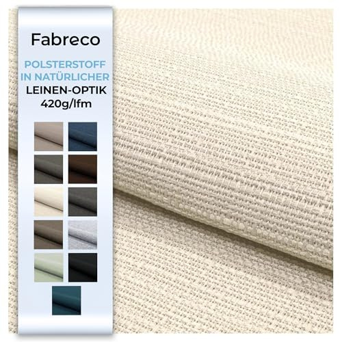 Fabreco POLTANO (100x140cm) Webstoff Strukturstoff Leinwandstoff - Möbelstoff, Polsterstoff, Dekostoff, pflegeleicht, Meterware 140cm breit, Gewicht 420 g/lfm - Ecru