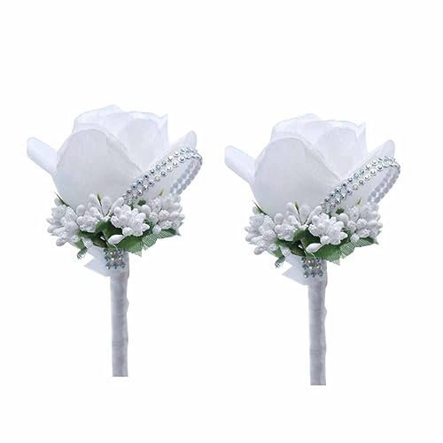 SHTGOI 2 Psc Boutonniere Hochzeit Rose Blumen Anstecker Gästeanstecker Hochzeitsanstecker mit Clip Ansteckblume Hochzeit Zubehör für Bräutigam Braut Brautjungfer Gäste Herren Damen Party Goldgelb