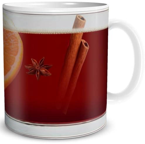 TRIOSK Weihnachtstasse mit Glühwein Motiv Tasse Glühweinglas Optik lustiges Weihnachtsmotiv Geschenk für Frauen Männer Glühweinfreunde Arbeit Büro Kollegen Weihnachten, Keramik 300ml