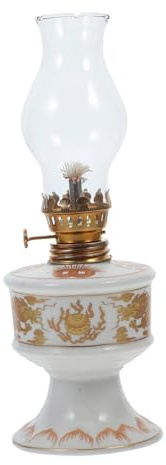 HOLIDYOYO Lámpara De Aceite Antigua para Interiores Doble Dragón Cerámica y Vidrio Queroseno Estable Iluminación De Emergencia Decoración Vintage 1 Unidad