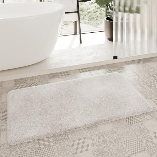 Homie Living Porto Azzurro Badteppich, 80 x 150 cm, Elfenbein | Badematte kuscheliger Flauschiger weicher Flor l rutschfest und Waschbar