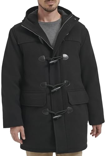 Tommy Hilfiger Men's Wool Blend Mid-Length Toggle Coat, Black, Small