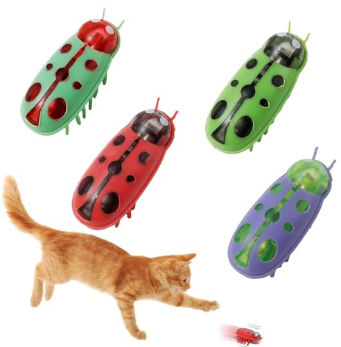 4 Giocattoli Interattivi per Gatti–giocattolo elettrico a forma di coccinella che si muove automaticamente per gatti da interno,Giocattolo di Addestramento per Gatti con Esercizi di Caccia e Morso