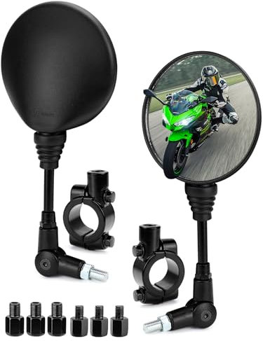 BHHTBB Rétroviseurs Moto Embout de Guidon Universels 7/8 22mm, 1 Paire Retro Moto Rond avec E-Mark, Boulons Filetés 10mm et 8mm Inclus, pour Scooter Motos Quad ATV