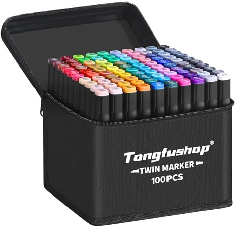 Tongfushop 100 Alkohol Stifte Set, 2 Sekunde Schnell Trocknende Alkohol Marker Set, Doppelseitige Marker Stifte Filzstifte mit Anti-Seepage Abstandshaltern für Malerei, Zeichnung, Design, Manga