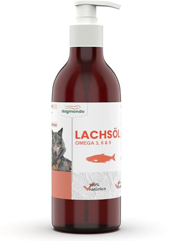 Dogmondo Lachsöl für Hunde & Katzen 500ml, reich an Omega 3 & 6 - komplett ohne Zusätze, Premium Futter & Barf Ergänzung mit praktischer Dosierpumpe