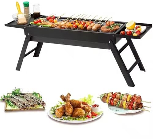 Portable Stainless Steel Folding Charcoal BBQ Grill with Expansion Trays – Compact Outdoor Barbecue for Camping, Garden, Terrace, Picnic, and Travel – Easy Setup, Heat-Resistant Design