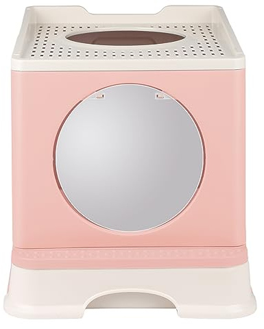 Caisse litiere pour Chat,Bac a litiere pour Chat,Litieres fermée Pours Chats,Anti-Fuite, Pours Chats Adultes, Chatons,Ouverture en Haut(48x39x34 cm,Rose)