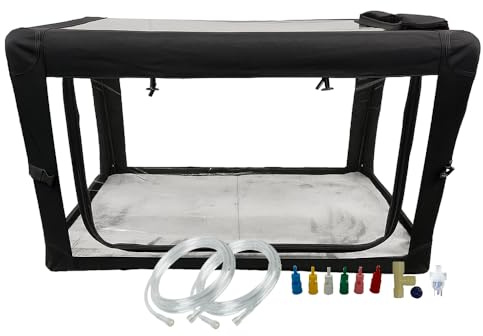 Oxygen Therapy Cage for Pets – Veterinary Oxygen & Nebulizer Chamber for Dogs, Cats, Puppies, Sheep – Portable Oxygen Concentrator with Tubing Kit, Soft Mat, Venturi Adapters, Nebulizer, T-Fitting