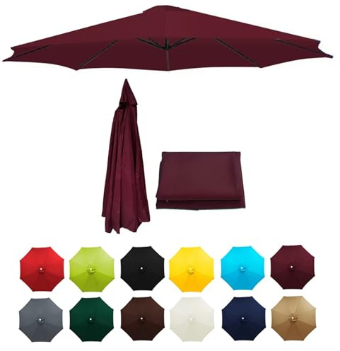 Sunshade Umbrella Replacement Canopy 6 Ribs 8 Ribs Water Parasol Top 6.5ft/7.5ft/9ft/10ft Outdoor Garden Patio Replacement Umbrella Covers(Dark red,2.7m/9FT-8Ribs)