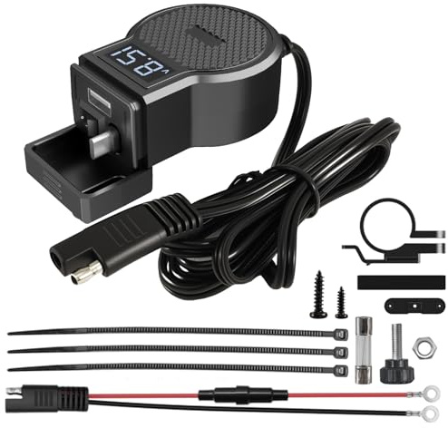 ASOFTY Motorrad USB Ladebuchse, Dual Port Typ-C & USB Kabel, 72W Motorrad-USB-Ladegerät mit Schalter und LED-Spannungsmesser, Wasserdicht Ladeadapter für 12V-24V Motorrad, Roller, Geländewagen
