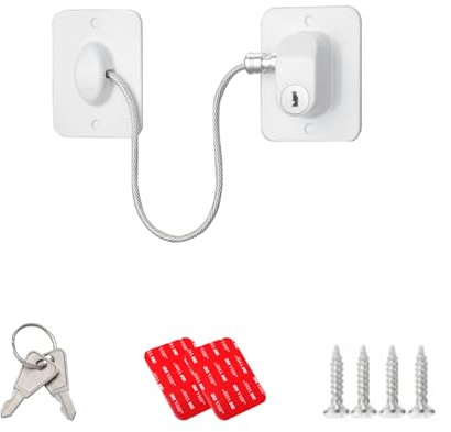 Chiusure di Sicurezza per Bambini con Chiave, Sicurezza Finestre Blocca Finestra, Lucchetto per Frigorifero Bambini, per Congelatori, Armadi, Cassetti, Finestre, Viene Fornito con 2 Chiavi, Bianco