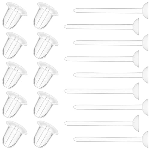 Juego de aretes transparentes, aretes de plástico de 3 mm con parte trasera de plástico para orejas sensibles, juego de retenedores de perforación transparentes, joyería de piercing tragus, cierres de