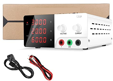ZKLGS Fuente de alimentación de CC, Fuente de alimentación Variable de 30V, 20A CC, Alta precisión, 4 reguladores de conmutación Ajustables Digitales, Fuentes de alimentación de Banco