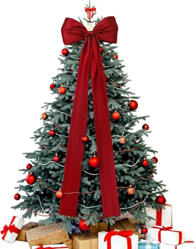 Noeud Rouge Noel, 50x120CM Noeuds de Ruban de Noël, Noeud Sapin de Noel, Convient pour l'arbre de Noël, La Porte D'entrée, La Fenêtre, La Décoration de La Maison/Vin Rouge