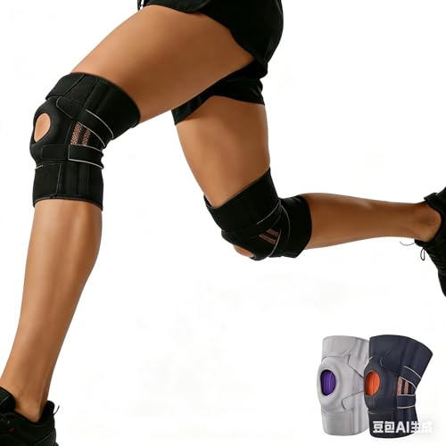 Knee Brace with Side Stabilizers & upgraded Patella Gel Pads-Adjustable Compression Support for Knee Pain Relief and Injury Recovery-Maximum Support for Running&Sports,suitable for Women（Black）