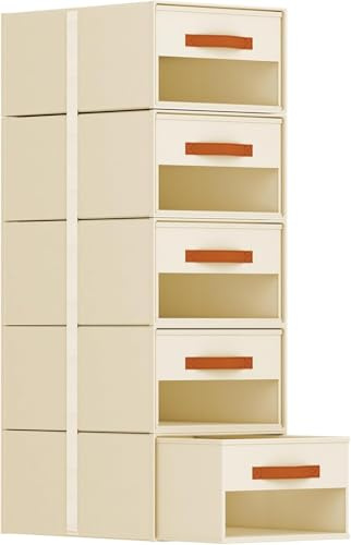 Homsorout Schubladenschrank Ordnungssystem - 5 Stück Aufbewahrungs Schubladenboxen Aufbewahrungsbox Stoff Faltboxen, 35 x 25 x 17cm Kleiderschrank Organizer für Schrank, Dokumente, Schwarz