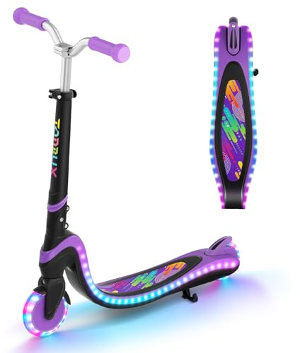 TONBUX Trottinette pour Enfants de 3 à 12 Ans, avec Planche Lumineuse Cool et Roues en Polyuréthane, Hauteur Réglable en 3 Niveaux, avec Support, Légère, Trottinete Enfants de 3 Ans, Noir + Violet