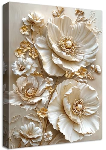 Vintage Blumen Leinwand Bilder Mit Rahmen Luxuriöse Aprikosen Gold 3D Pfingstrosenblumen Bild Wandbilder Wandkunst Kunstdruck auf Leinwand Malerei Wohnzimmer Schlafzimmer Esszimmer Wanddekor 40x60cm