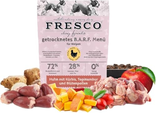 FRESCO Dog TrockenBarf für Hunde Junior Huhn 5kg | Für Welpen und Junghunde | Getreidefrei, zuckerfrei, 100% frische Zutaten | BARF Hundefutter trocken mit Kürbis, Topinambur & Blütenpollen