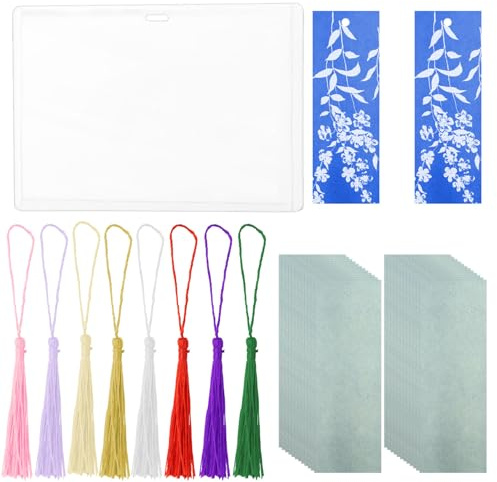24 Stk Cyanotypie Lesezeichen Papier Set, Premium Sonnendruck Papier Bookmark Bastelbedarf mit 24 Quasten & A6 Pressbrett Kreative DIY Geschenke Perfekt für Bücherliebhaber
