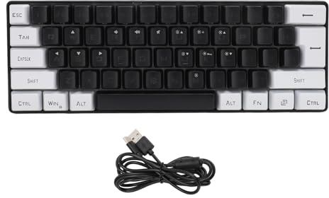 Hominas Tastiera gioco RGB retroilluminata 61 tasti Compatta USB cablata Design ergonomico Copritasti in ABS con colori a contrasto per giocatori PC e dattilografi (Nero Bianco)