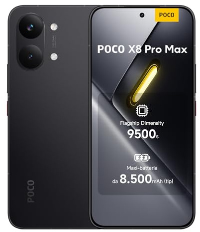 POCO X8 Pro Max, Smartphone 12+512 GB, Flagship Dimensity 9500s, 8500mAh (typ) battery, ultra-bright AMOLED display, 50MP Light Fusion 600 with OIS, Black, 1 year extra warranty, Charger Not Included