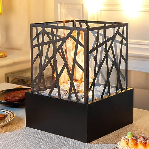 JHY DESIGN Tisch-Kamin/Feuerstelle aus Metall und Glas