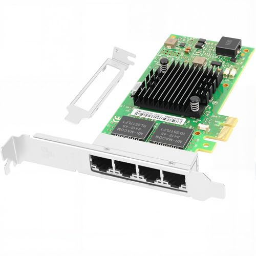 Euqvos PCIe 2.1 x1 Gigabit Carte réseau Ethernet pour Intel I350-T4 I350AM2 Chipset 1Gb 4 Port RJ45 LAN Card Support Windows Server/Windows/Linux/VMware/ESX