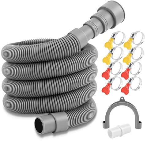 DOUJIAO Tubo Scarico Lavatrice 1-3m, PP, Antiroditori, Tenuta Stagna (3M) | 8 ganci, adattatori, staffa U. Ø20-38mm. Antiperdite. Per lavatrice/lavastoviglie/asciugatrice. Flessibile, antiroditori.