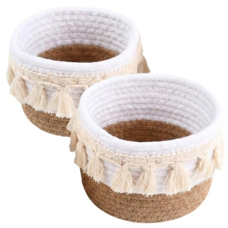 Rundago Organizador de Maquillaje, 2 Piezas Soporte para Pinceles de Cosméticos, Make-up Organizer Multifunktional Seguro, Cesta de Almacenamiento de Macramé para Lápices, Baño, Tocador y Oficina
