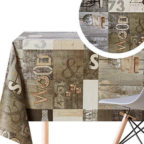 KP Home Mantel Hule Mesa Rectangular 200x140, Fácil de Limpiar, Mantel PVC, Exterior e Interior, Vinilo Impermeable Antimanchas, para 6 Asientos, Patrón de Tablones Rústicos Color Gris y Marrón Oscuro