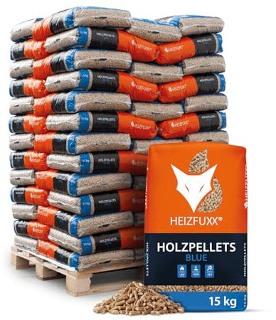 HEIZFUXX Holzpellets Blue 6mm 15kg x 65 Sack 975kg 1 Palette Pellets Weichholzpellets Heizpellets Für Pelletofen Kaminpellets Ofenpellets Brennholz Pellet Säcke Sackware En Plus A1 Paligo
