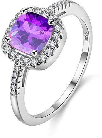 Uloveido Platin beschichtet Solitaire Ringe für Frauen, quadratische Ring, Verlobungsringe für Damen mit Zirkonia Eheringe White Gold Plating (Lila, Multi, Pink, Grün, Gelb, Blau) Y3100