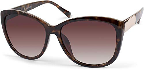styleBREAKER Damen Oversize Sonnenbrille mit Metall Detail am Bügel, ovalen Polycarbonat Gläsern und Kunststoff Gestell, Retro Style 09020099, Farbe:Gestell Demi Braun-Gold/Glas Braun Verlauf