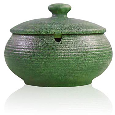 Lependor Ceramic Ashtray with Lid,Windproof,Ash Holder for Smokers,Desktop Smoking Ash Tray for Home Office Decoration - Dark Green